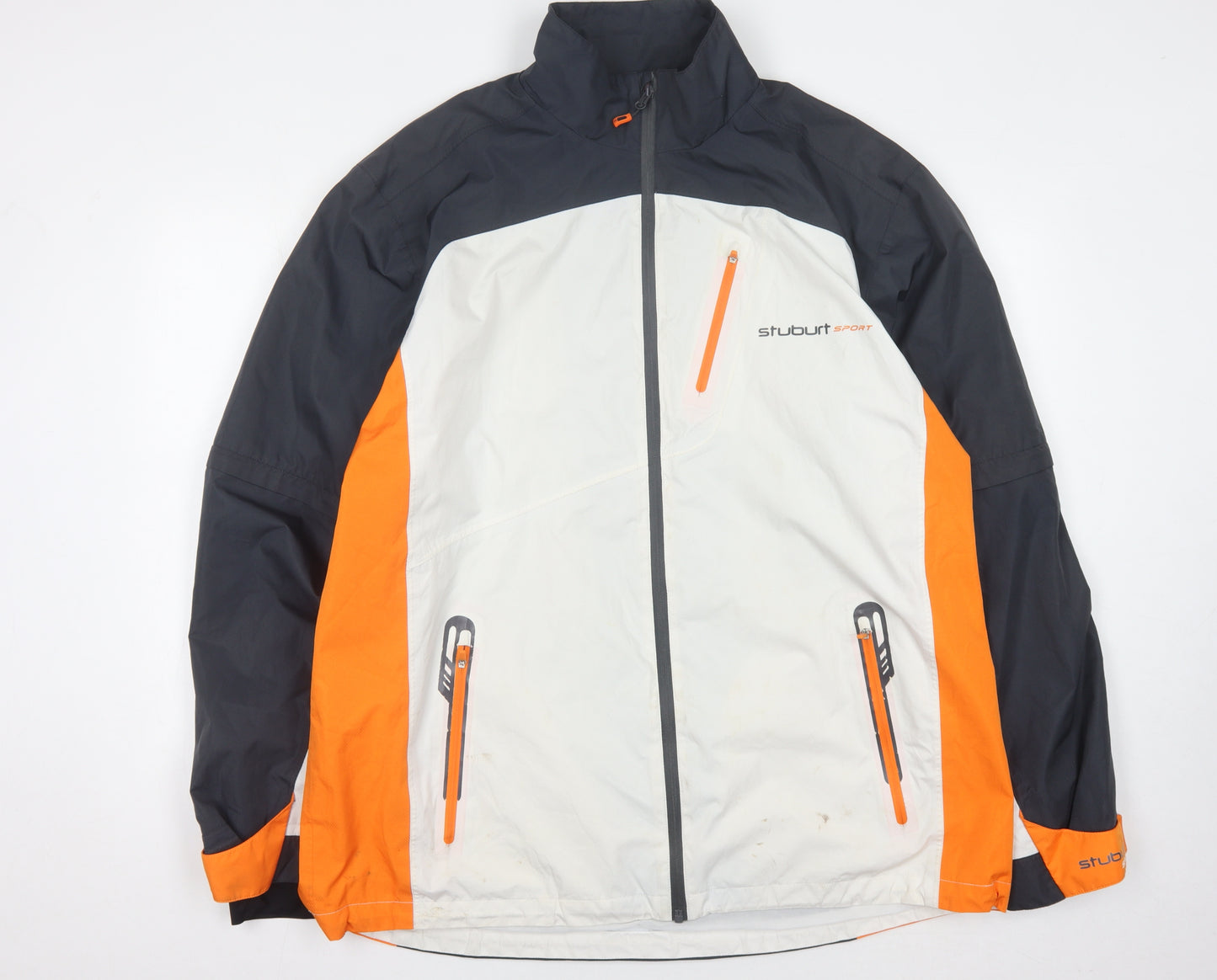 Stuburt Men's 2XL Windbreaker Jacket, Black/Orange/White