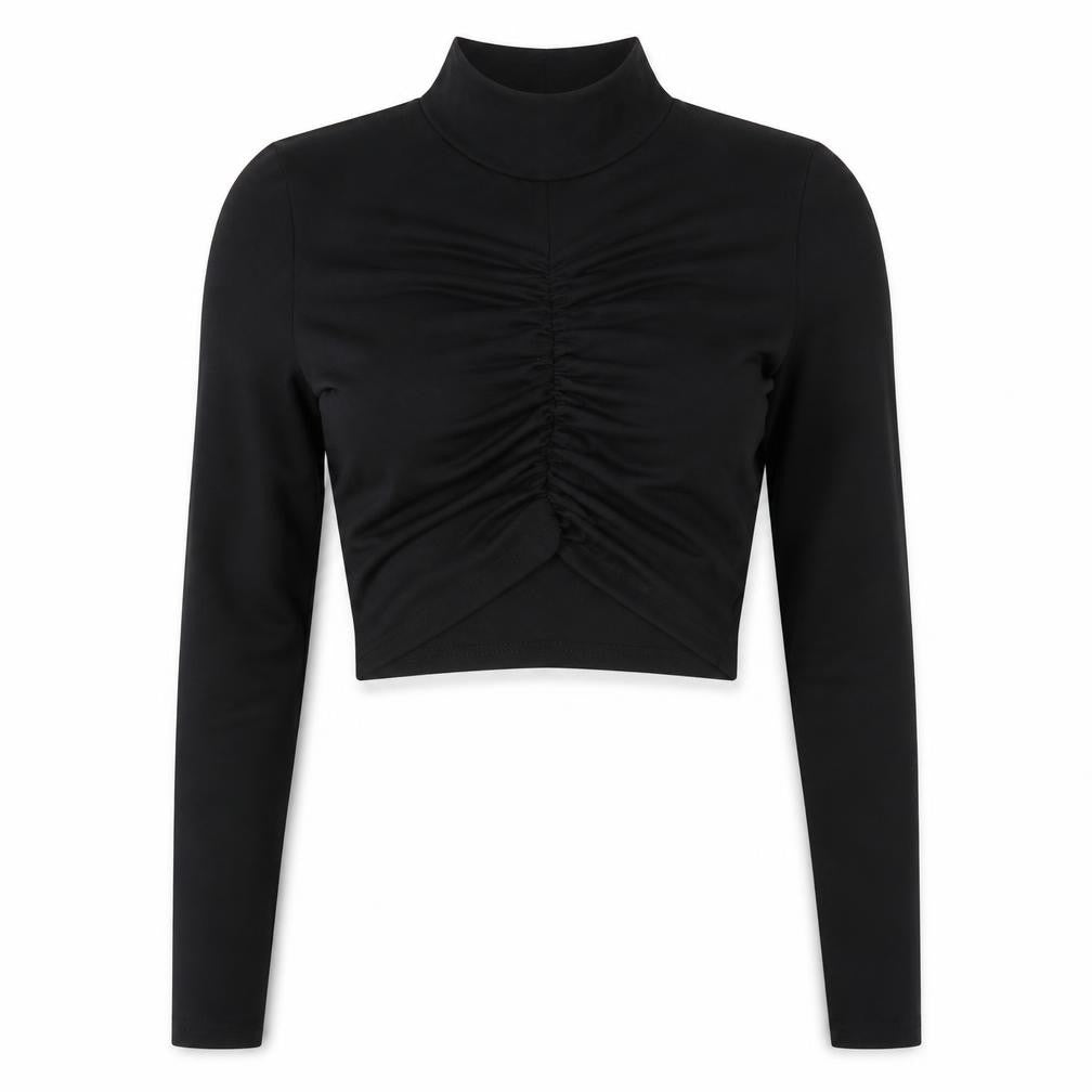 Front view of Pink Vanilla Women's Black Cropped Blouse - L