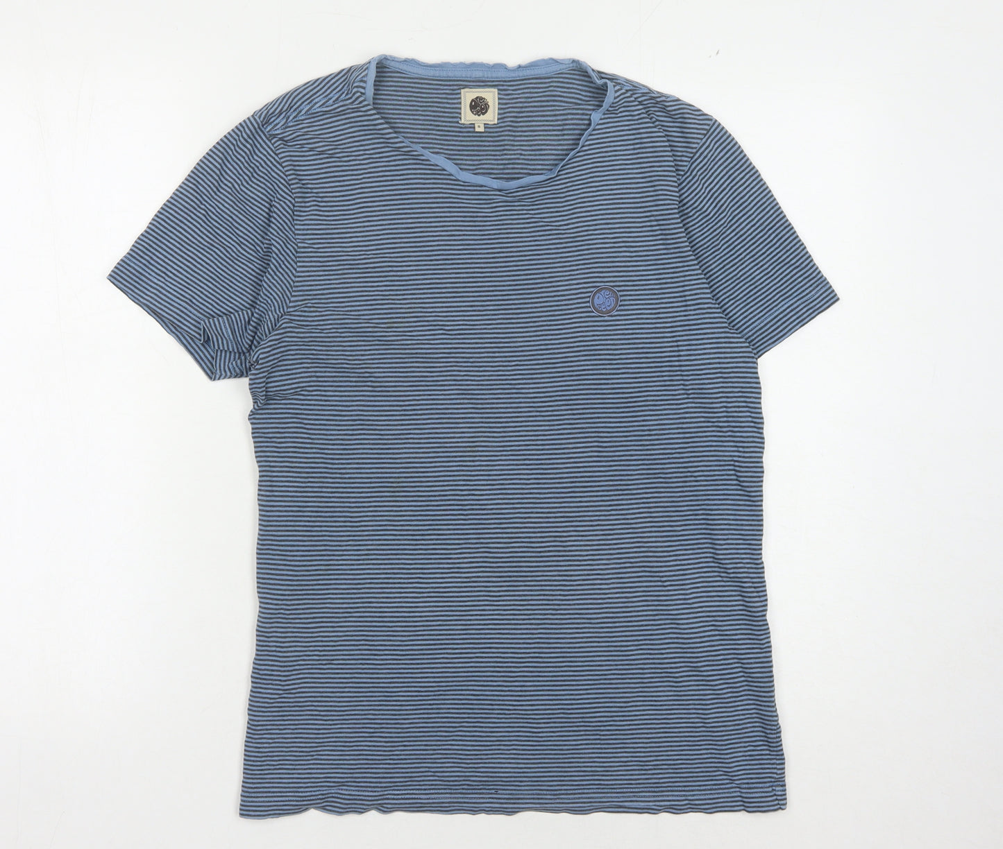 Pretty Green Men's Blue Striped T-Shirt Size S