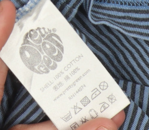 Pretty Green Men's Blue Striped T-Shirt Size S