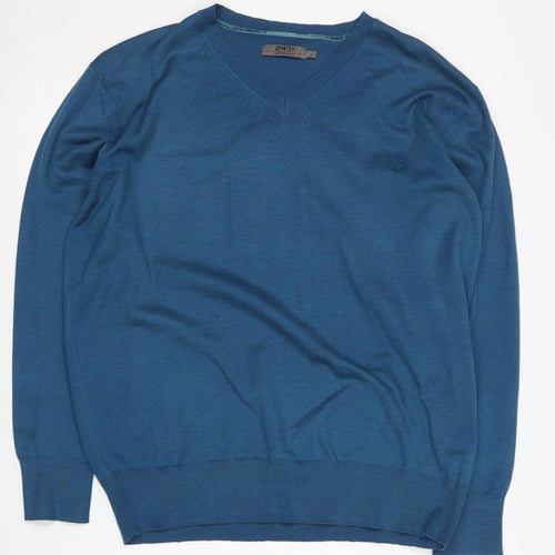 Jeff Banks Men's Blue V-Neck Pullover Jumper Size L