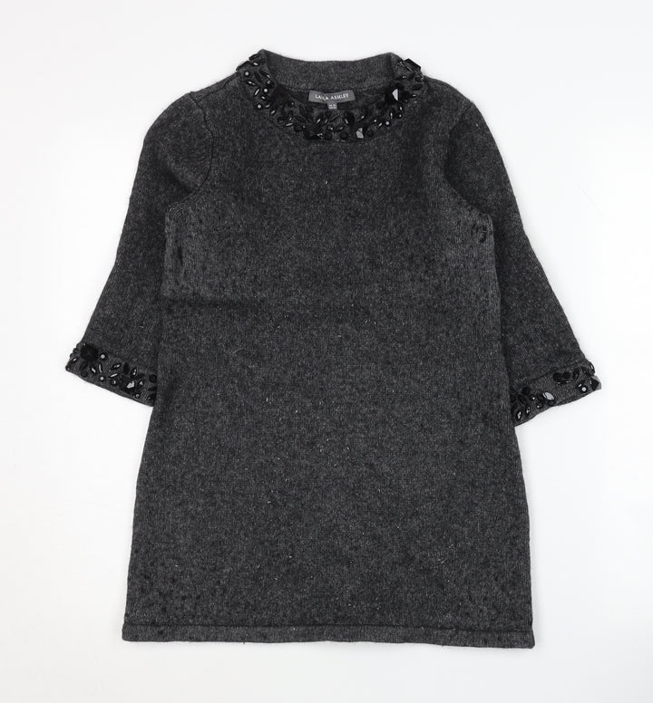 Laura Ashley Women’s Grey Beaded 3/4 Sleeve Jumper Size 10