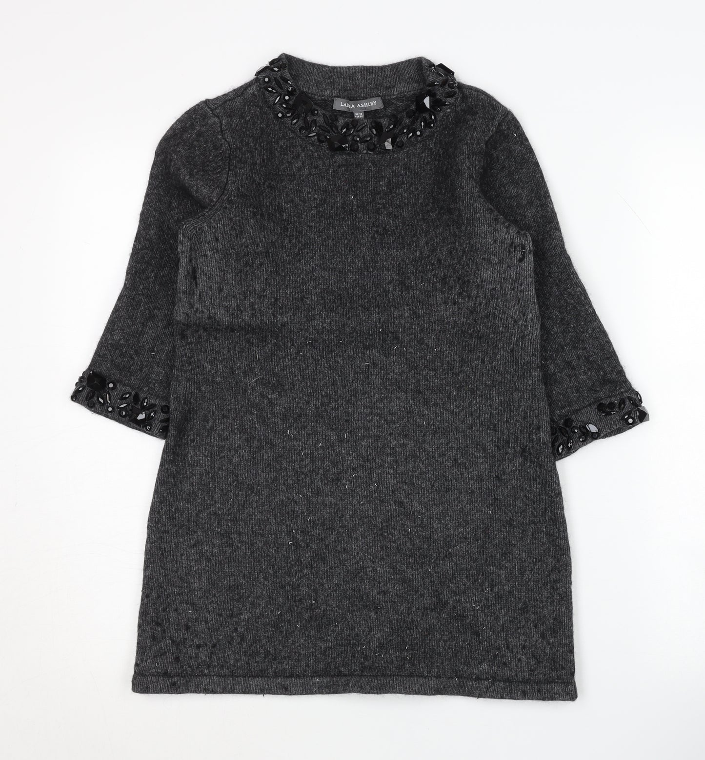 Laura Ashley Women’s Grey Beaded 3/4 Sleeve Jumper Size 10