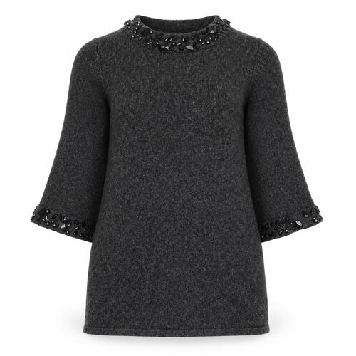 Laura Ashley Women’s Grey Beaded 3/4 Sleeve Jumper Size 10