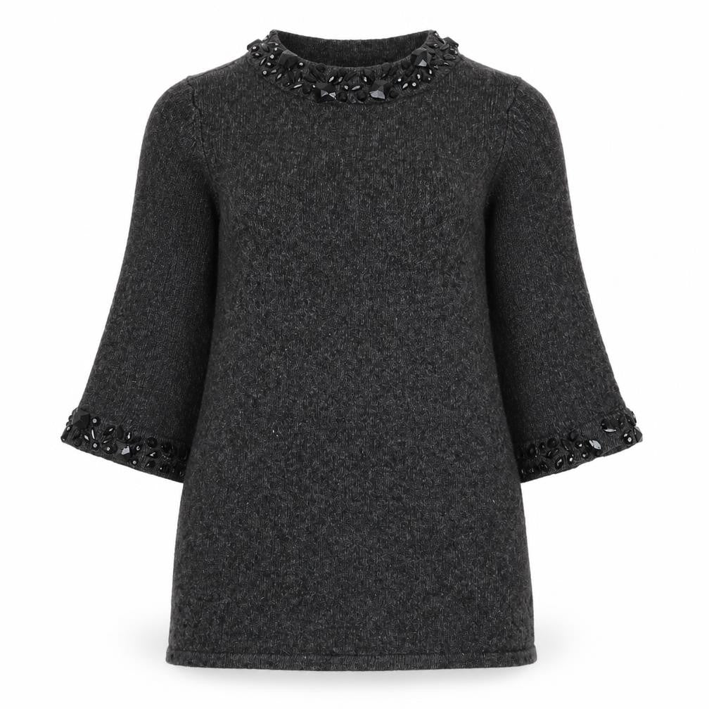 Laura Ashley Women’s Grey Beaded 3/4 Sleeve Jumper Size 10