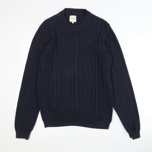 Jack & Jones Men's Blue Cotton Crew Neck Jumper - S