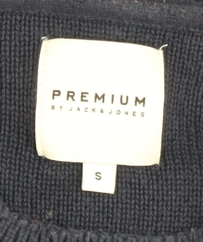 Jack & Jones Men's Blue Cotton Crew Neck Jumper - S