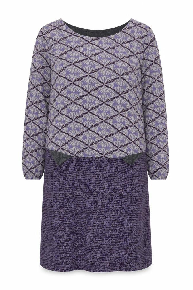 Front view of White Stuff Women's Purple Geometric Dress, size 10