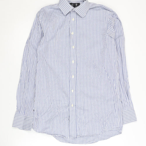 Austin Reed Men's Blue Check Button-Up Shirt 14.5R
