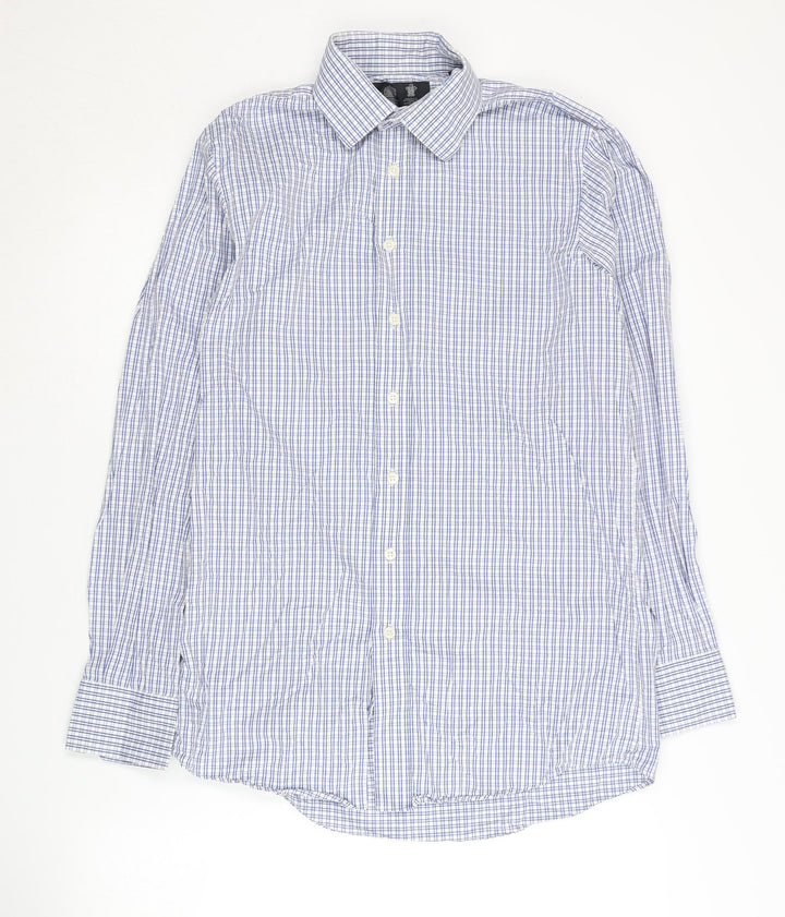 Austin Reed Men's Blue Check Button-Up Shirt 14.5R