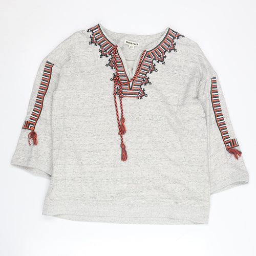 Whistles Women's Grey Sweatshirt, Size S, Embroidered Detail