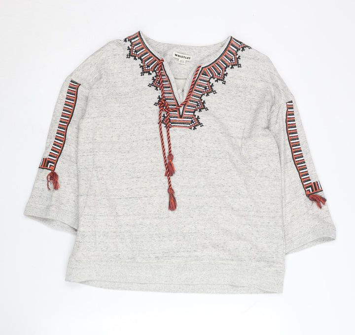 Whistles Women's Grey Sweatshirt, Size S, Embroidered Detail