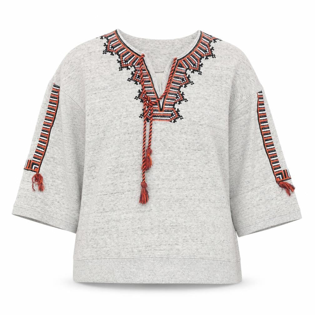 Front view of Whistles Women's Grey Sweatshirt, size S, Embroidered Detail