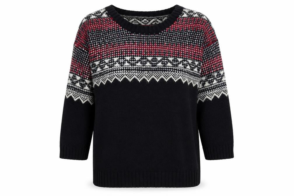Front view of Superdry Women's Black Fair Isle Sequin Jumper