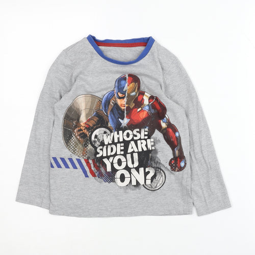 Boys Marvel Captain America T-Shirt, Grey, 6-7 Years, Long Sleeve