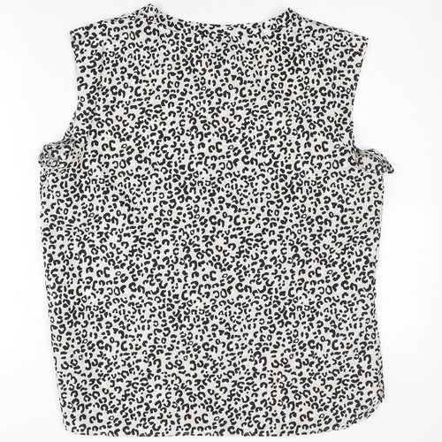 DKNY Women's Black White Animal Print Blouse, L, Casual