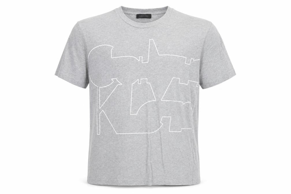 Front view of Calvin Klein Men's Grey Graphic Print T-Shirt L
