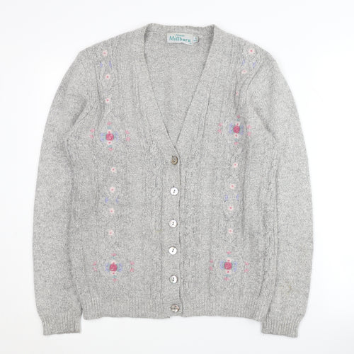 Honor Millburn Women's Grey Embroidered Cardigan S