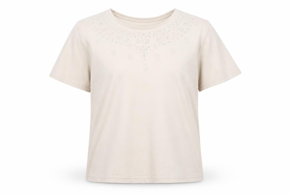 Front view of Honor Millburn Women's Beige Cotton T-Shirt M