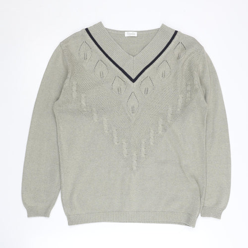 Viyella Women's Grey V-Neck Pullover Jumper S/M