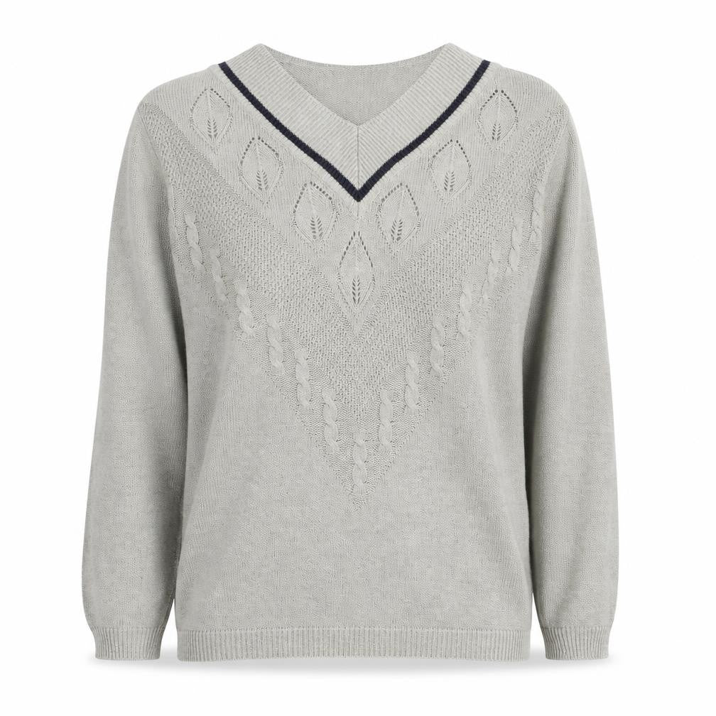 Front view of Viyella Women's Grey V-Neck jumper S/M