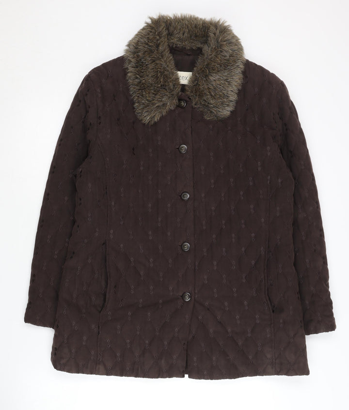 Eastex Women's Brown Quilted Coat, Size 10, Faux Fur Collar