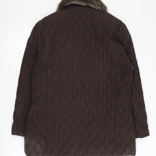 Eastex Women's Brown Quilted Coat, Size 10, Faux Fur Collar