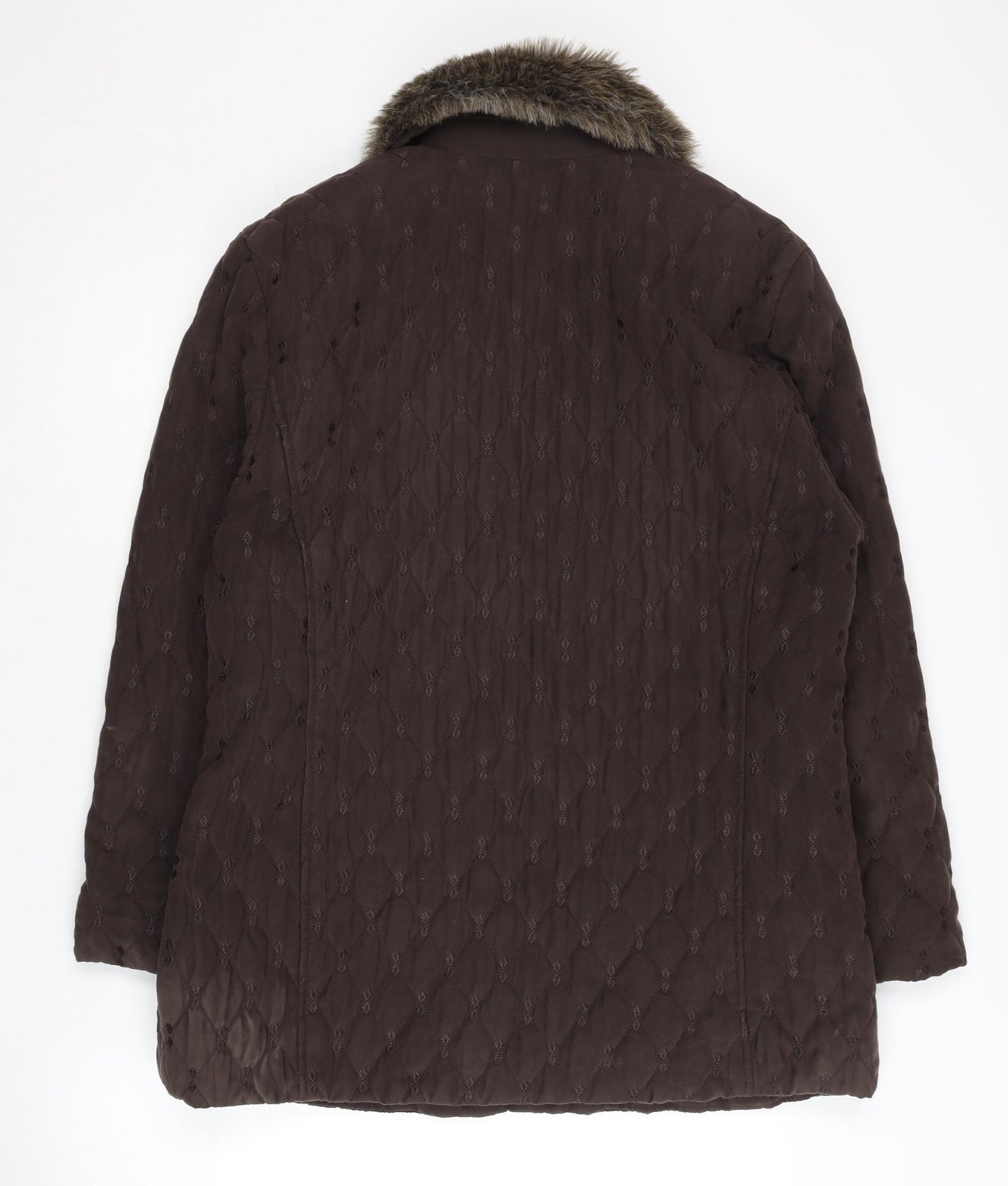 Eastex Women's Brown Quilted Coat, Size 10, Faux Fur Collar