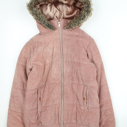 Firetrap Girls Pink Puffer Jacket 13 Years Corduroy Hooded