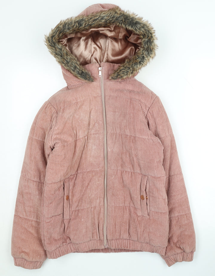 Firetrap Girls Pink Puffer Jacket 13 Years Corduroy Hooded