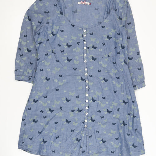 White Stuff Women's Blue Animal Print Shirt Dress 12