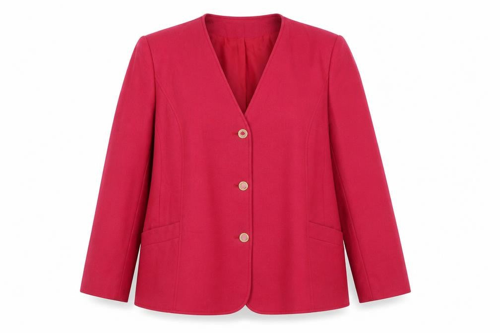 Front view of Eastex Red Wool Blazer, size 16, Women's Workwear