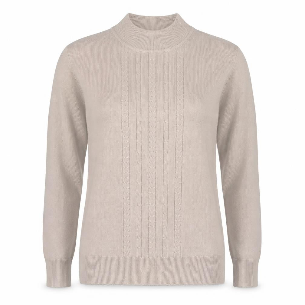 Front view of Eastex Women's Beige Cable-Knit jumper, size 10
