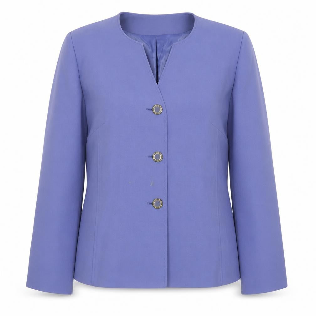 Front view of Eastex women’s blue blazer, size UK 16, three-button