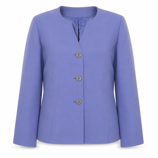Front view of Eastex women’s blue blazer, size UK 16, three-button