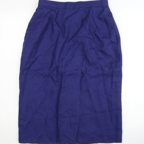 Jaeger Women's Blue Pencil Skirt, UK 12, 100% Flax