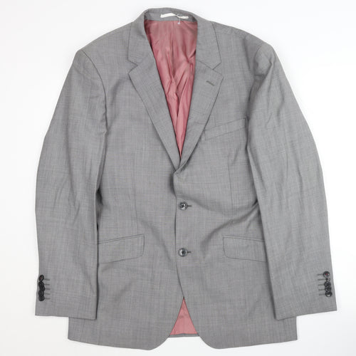 T.M. Lewin Men's Grey Wool Blazer, Size 40R, Regular Fit