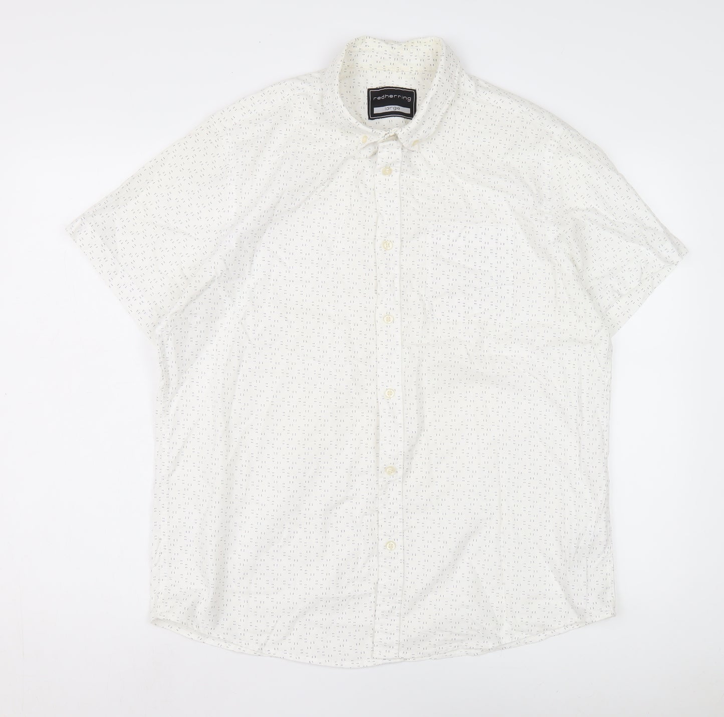 Redherring Men's Large White Cotton Shirt, Short Sleeve