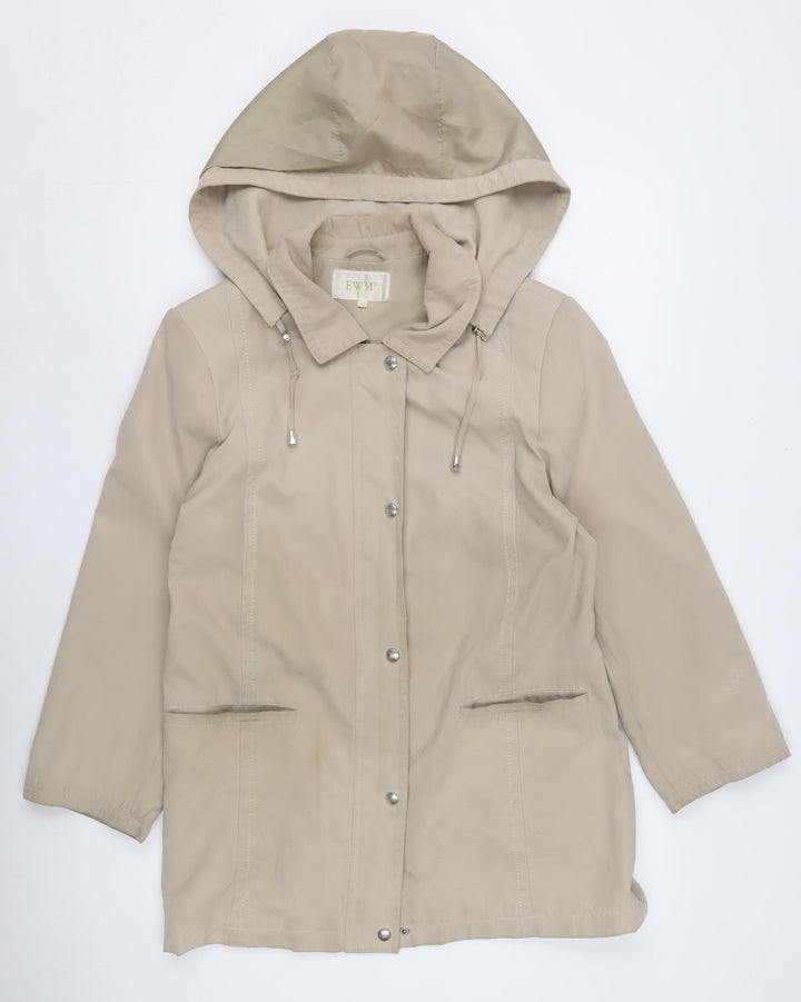 EWM Women's Beige Parka Jacket Size 12, Hooded, Casual