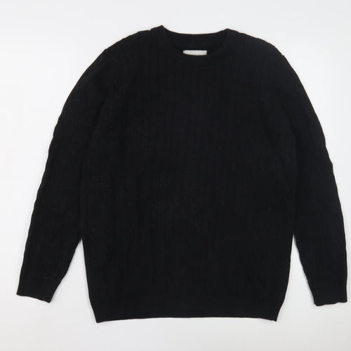 Racing Green Mens Black Cable Knit Pullover Jumper L