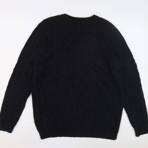Racing Green Mens Black Cable Knit Pullover Jumper L