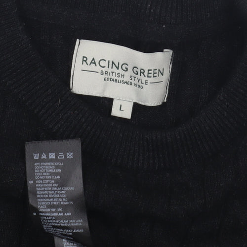 Racing Green Mens Black Cable Knit Pullover Jumper L