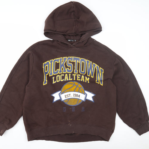 Zara Brown Unisex Hoodie Size L with Basketball Graphic