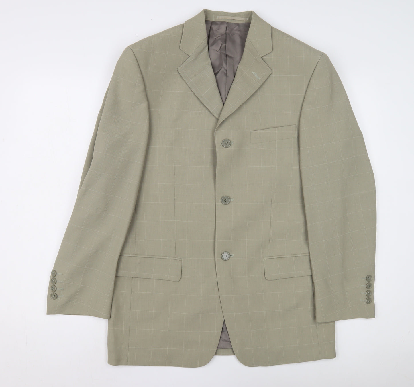 Hugo James Men's Beige Check Blazer, Size 38, Regular Fit