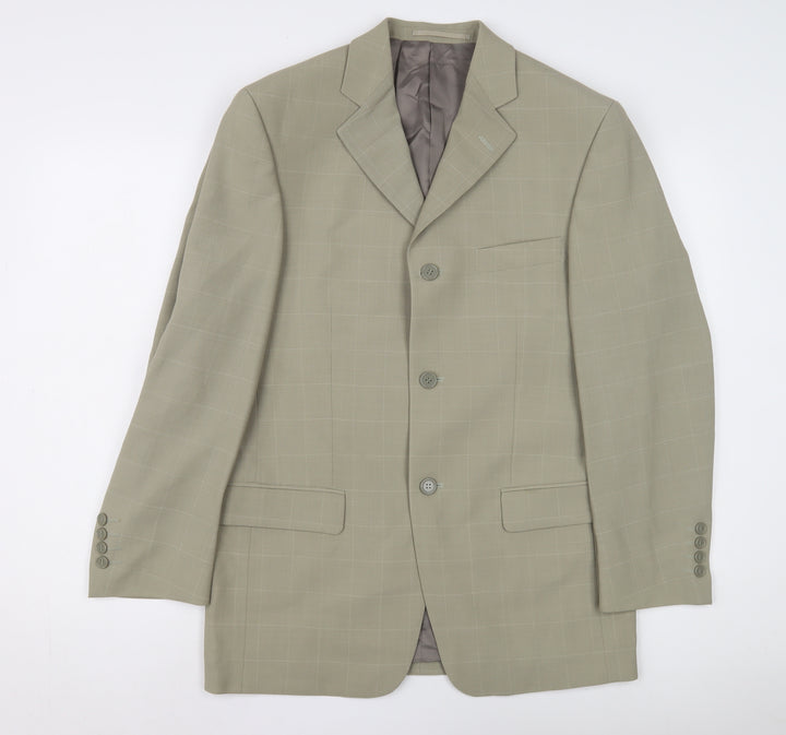 Hugo James Men's Beige Check Blazer, Size 38, Regular Fit