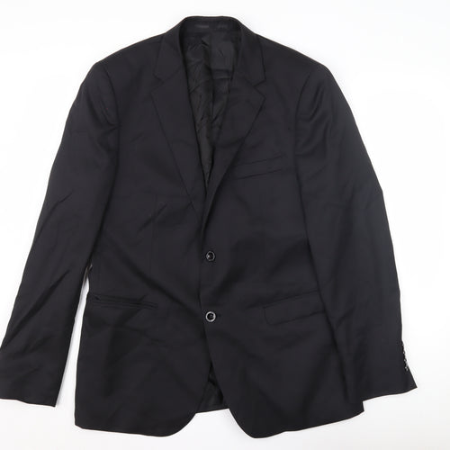 DKNY Men's Black Wool Blazer, Size 42, Single-Breasted