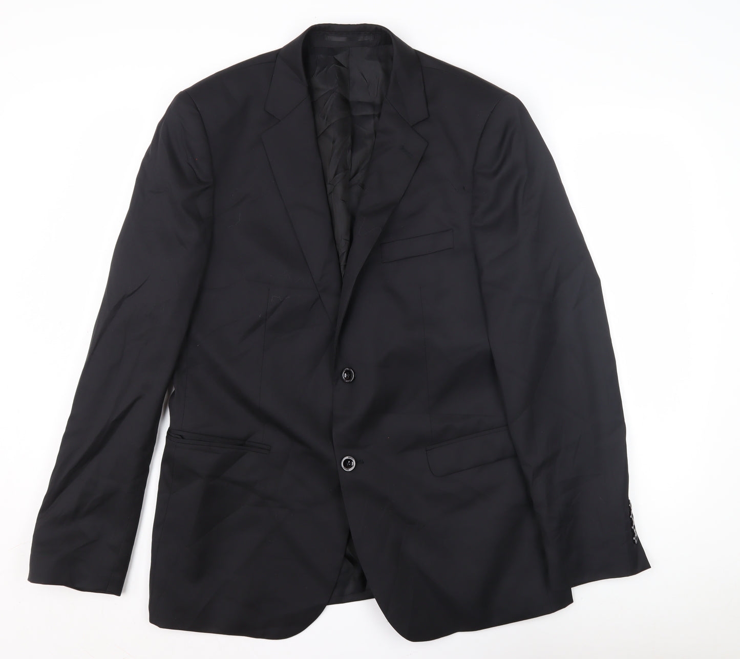 DKNY Men's Black Wool Blazer, Size 42, Single-Breasted
