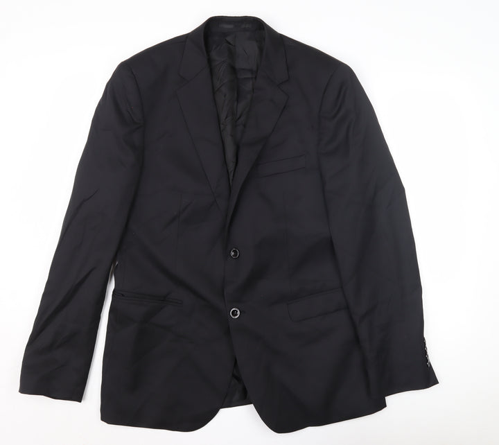 DKNY Men's Black Wool Blazer, Size 42, Single-Breasted
