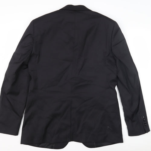 DKNY Men's Black Wool Blazer, Size 42, Single-Breasted