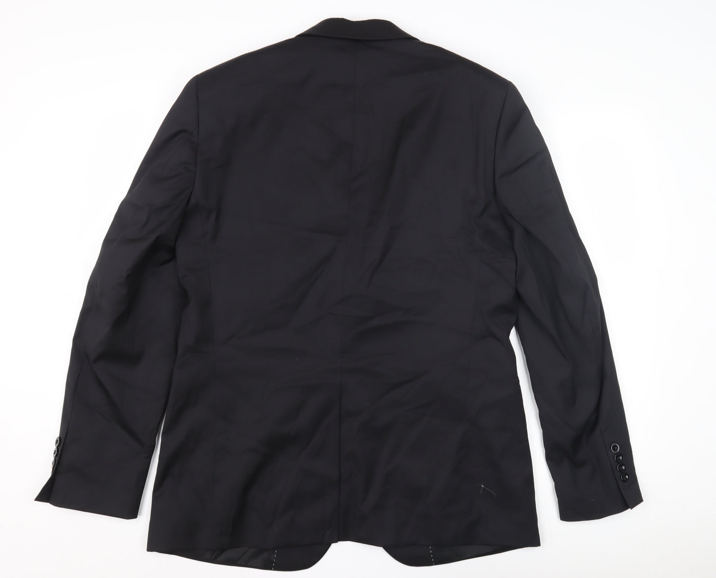 DKNY Men's Black Wool Blazer, Size 42, Single-Breasted